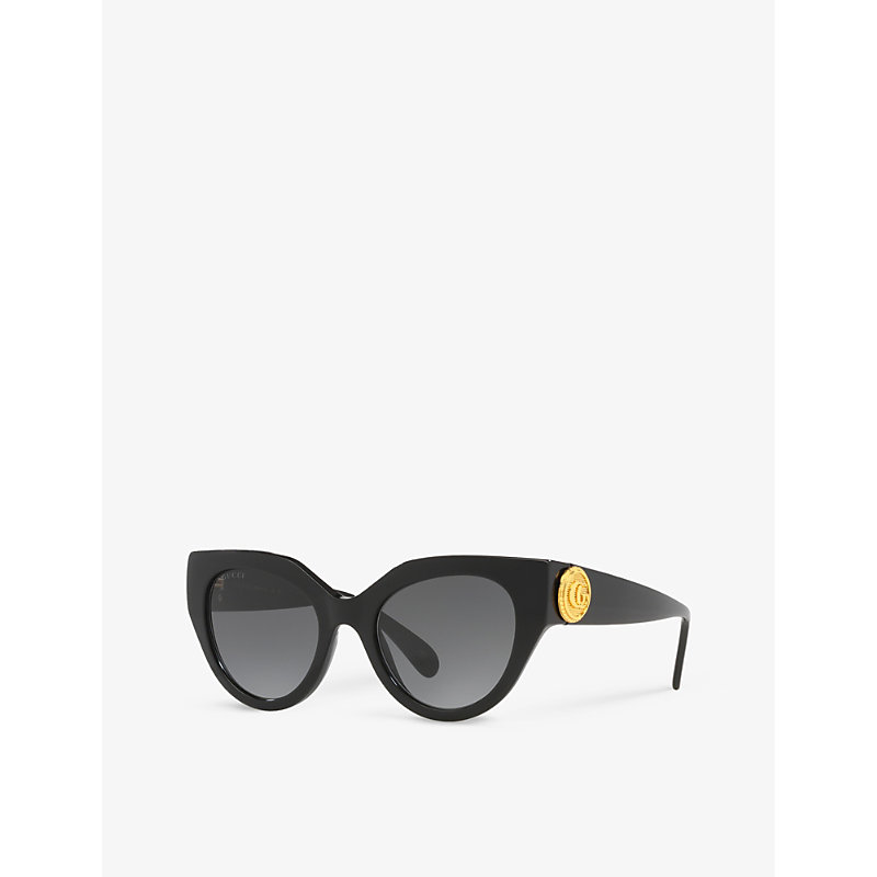 Shop Gucci Women's Black Gc002117 Gg1408s Cat-eye-frame Acetate Sunglasses