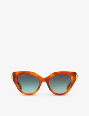 Shop Gucci Women's Brown Gc002117 Gg1408s Cat-eye-frame Acetate Sunglasses