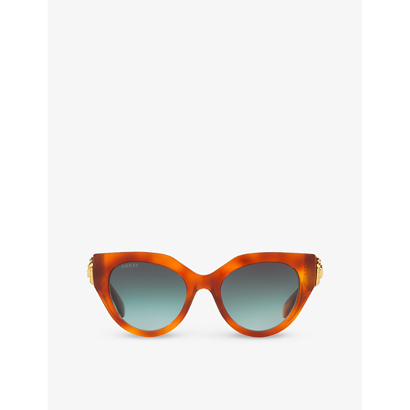 Shop Gucci Women's Brown Gc002117 Gg1408s Cat-eye-frame Acetate Sunglasses
