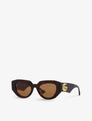 Shop Gucci Women's Brown Gg1421s Rectangle-frame Acetate Sunglasses