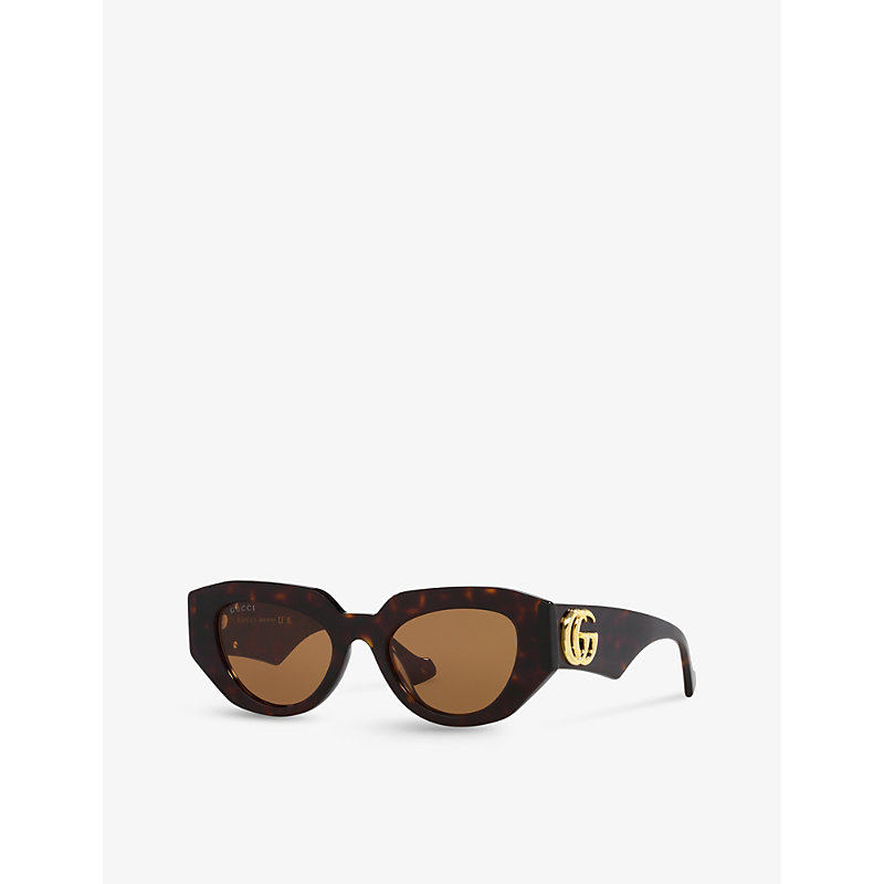 Shop Gucci Women's Brown Gg1421s Rectangle-frame Acetate Sunglasses