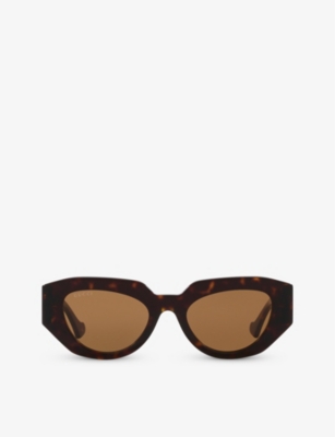 Shop Gucci Women's Brown Gg1421s Rectangle-frame Acetate Sunglasses