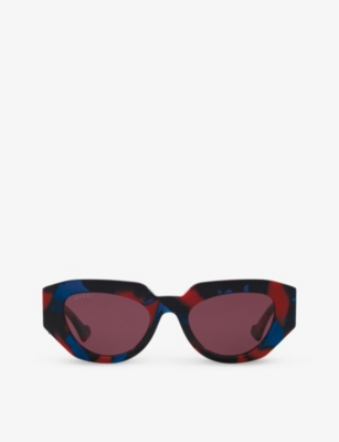Shop Gucci Women's Multi-coloured Gc002107 Rectangle-frame Acetate Sunglasses