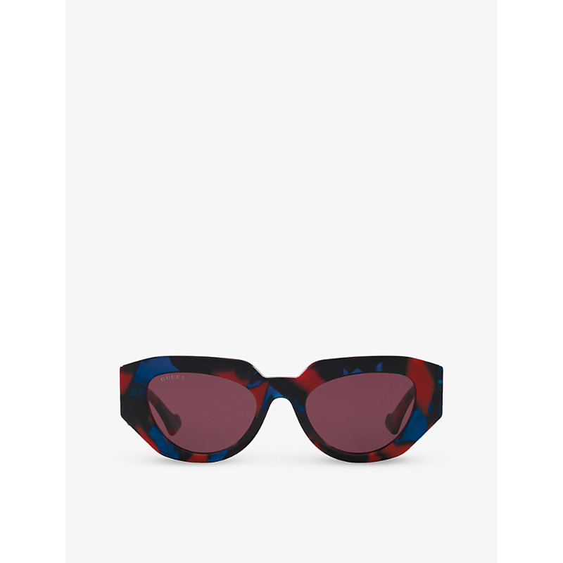 Shop Gucci Women's Multi-coloured Gc002107 Rectangle-frame Acetate Sunglasses