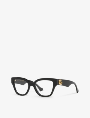Shop Gucci Women's Black Gg1424o Round-frame Acetate Glasses