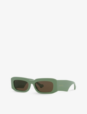 Shop Gucci Womens Green Gc002108 Gg1426s Rectangle-frame Acetate Sunglasses