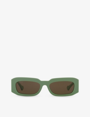Shop Gucci Women's Green Gc002108 Gg1426s Rectangle-frame Acetate Sunglasses