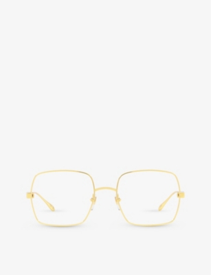 Shop Gucci Men's Gold Gg1434o Square-frame Metal Optical Glasses