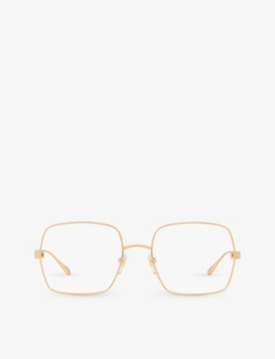 Shop Gucci Men's Gold Gg1434o Square-frame Metal Optical Glasses