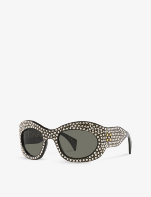 Shop Gucci Women's Black Gc002155 Gg1463s Rectangle-frame Acetate Sunglasses