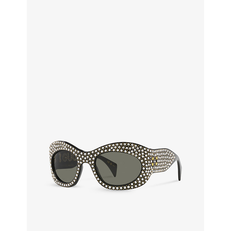 Shop Gucci Women's Black Gc002155 Gg1463s Rectangle-frame Acetate Sunglasses