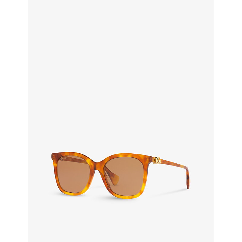 Shop Gucci Women's Brown Gg1071s Square-frame Tortoiseshell Acetate Sunglasses