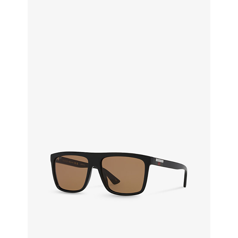 Shop Gucci Women's Gold Gg0748s Rectangular-frame Injected Sunglasses