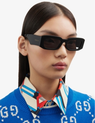 Gucci Womens Black Gg1426s Rectangle-frame Acetate Sunglasses In Black