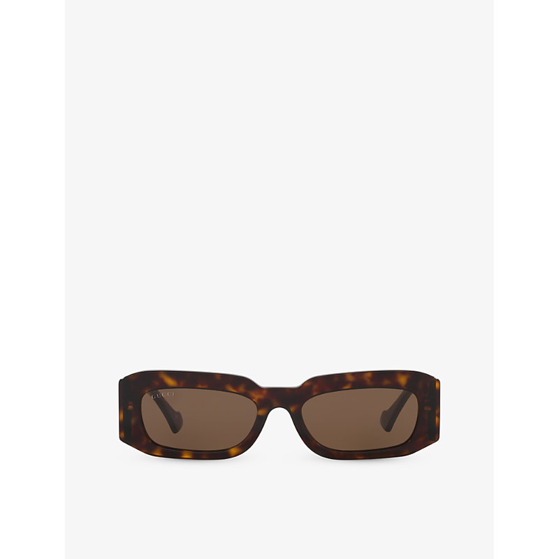Shop Gucci Women's Brown Gc002108 Gg1426s Rectangle-frame Acetate Sunglasses