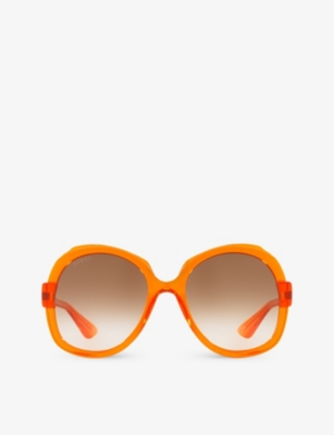 Shop Gucci Women's Orange Gg1432s Round-frame Acetate Sunglasses