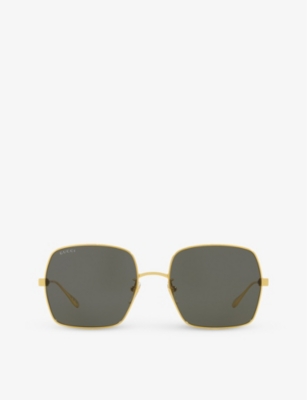 Shop Gucci Women's Gold Gc002133 Gg1434s Square-frame Metal Sunglasses