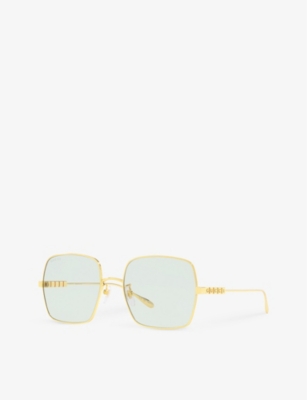 Shop Gucci Women's Gold Gc002133 Gg1434s Square-frame Metal Sunglasses
