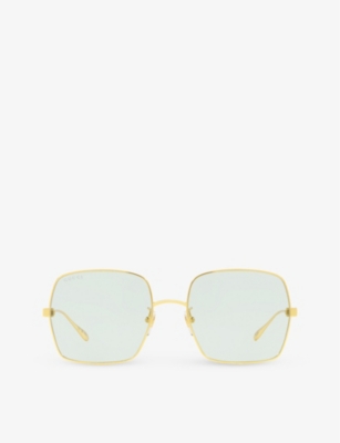 Shop Gucci Women's Gold Gc002133 Gg1434s Square-frame Metal Sunglasses