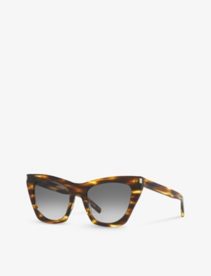 Shop Saint Laurent Women's Brown Sl214 Kate Cat-eye-frame Acetate Sunglasses