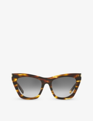 Shop Saint Laurent Womens Brown Sl214 Kate Cat-eye-frame Acetate Sunglasses