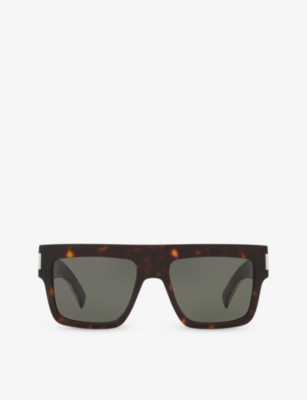 Shop Saint Laurent Women's Brown Sl628 Square-frame Acetate Sunglasses