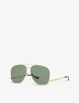 Shop Saint Laurent Women's Gold Ys000528 Pilot-frame Metal Sunglasses