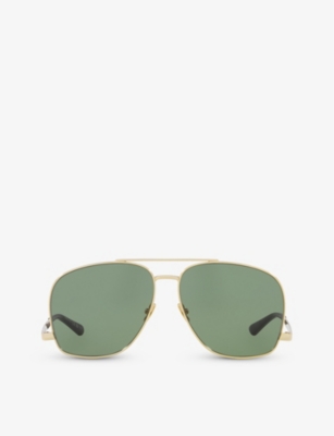 Shop Saint Laurent Women's Gold Ys000528 Pilot-frame Metal Sunglasses