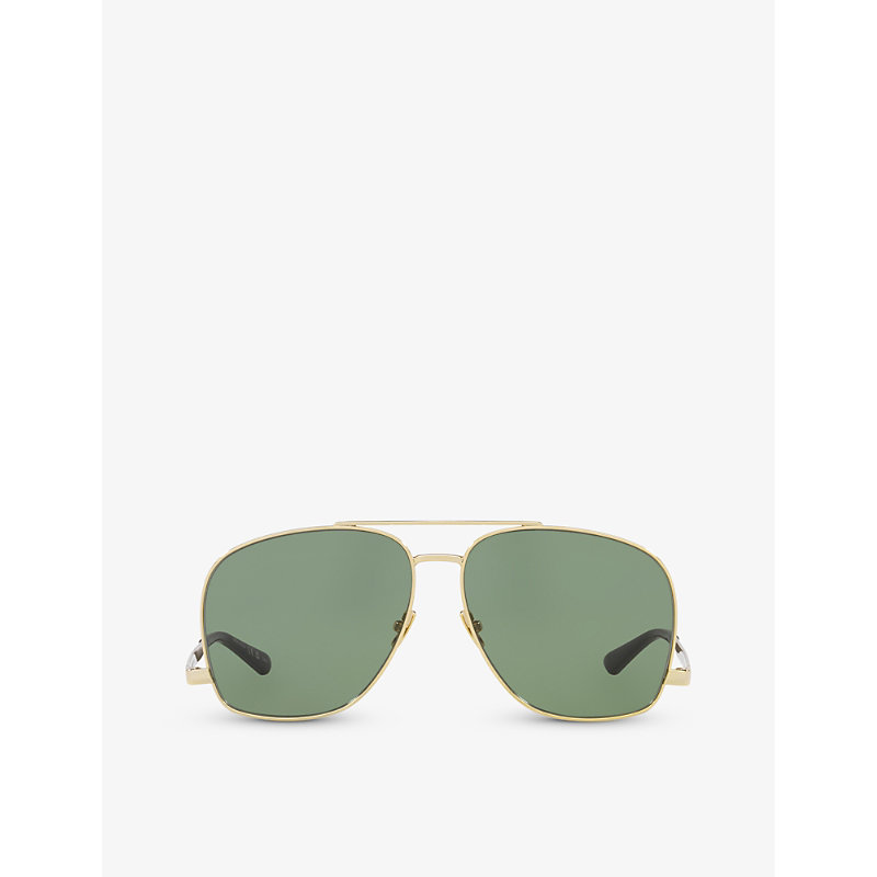 Shop Saint Laurent Womens Gold Ys000528 Pilot-frame Metal Sunglasses