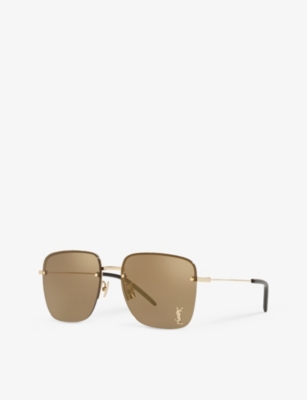 Shop Saint Laurent Women's Gold Ys000297 Sl 312 M Rectangular-frame Metal Sunglasses