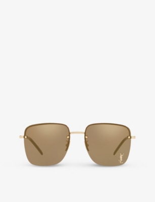 Shop Saint Laurent Women's Gold Ys000297 Sl 312 M Rectangular-frame Metal Sunglasses