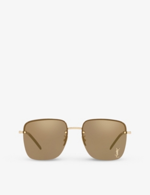 Shop Saint Laurent Womens Gold Ys000297 Sl 312 M Rectangular-frame Metal Sunglasses