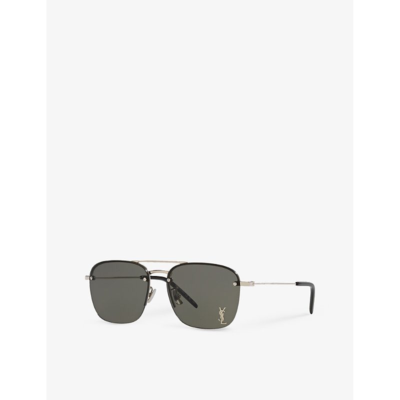 Shop Saint Laurent Women's Silver Ys000490 Sl 309 M Rectangular-frame Metal Sunglasses