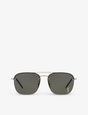 Saint Laurent Womens Silver Ys000490 Sl 309 M Rectangular-frame Metal Sunglasses In Silver