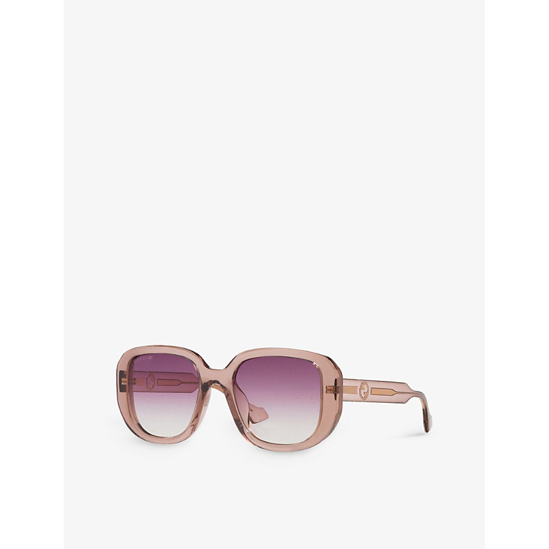Shop Gucci Women's Brown Gg1557sk Rectangle-frame Acetate Sunglasses