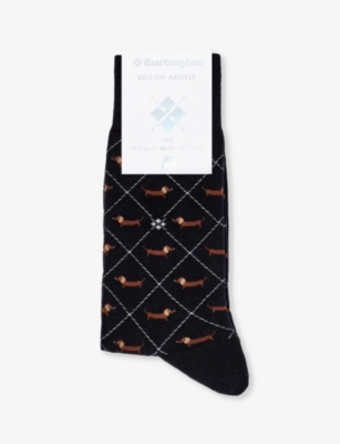 Burlington Mens Black Dog-print Stretch-organic-cotton And Recycled-polyamide Socks