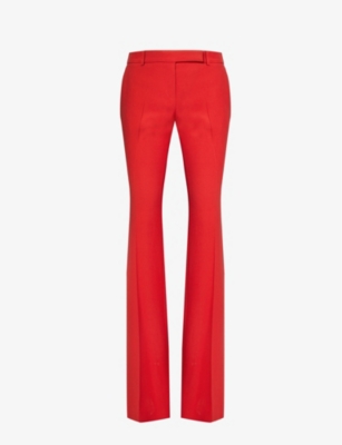 Shop Alexander Mcqueen Women's Lust Red Bootcut Low-rise Crepe Trousers