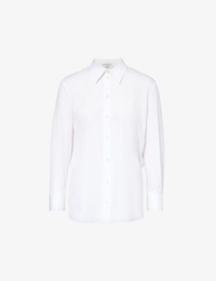 Alexander Mcqueen Womens Opticalwhite Side-slit Cotton-poplin Shirt