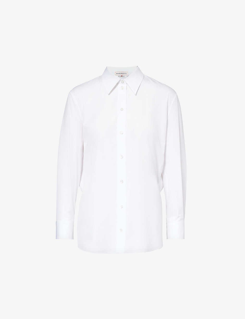 Alexander Mcqueen Womens Opticalwhite Side-slit Cotton-poplin Shirt