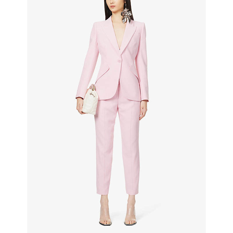 Shop Alexander Mcqueen Slim-leg Mid-rise Cropped Woven Trousers In Pale Pink