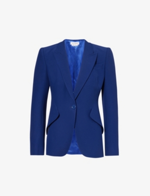 Alexander Mcqueen Peak Shoulder Leaf Crepe Jacket In Electric Navy