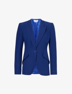 Shop Alexander Mcqueen Women's Electric Navy Padded-shoulder Single-breasted Woven Blazer