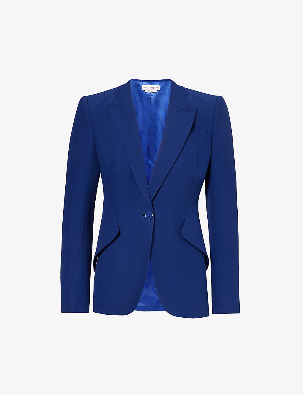 Shop Alexander Mcqueen Womens Electric Navy Padded-shoulder Single-breasted Woven Blazer