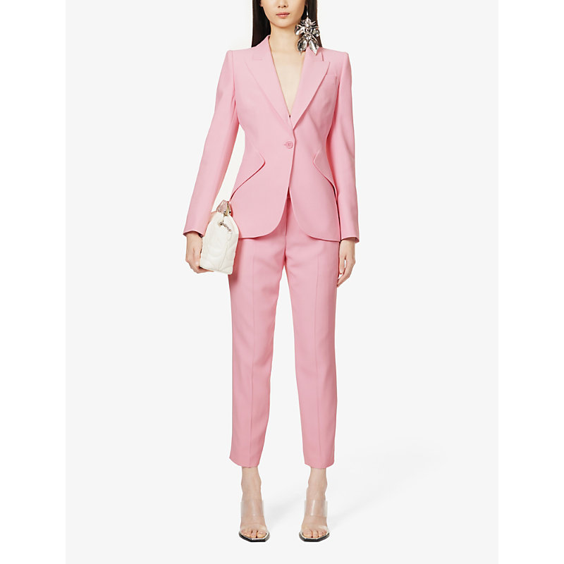 Shop Alexander Mcqueen Padded-shoulder Single-breasted Woven Blazer In Pale Pink