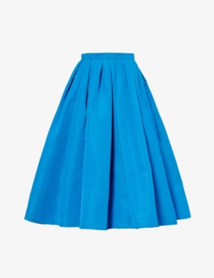 Alexander Mcqueen Womens Lapis Blue High-rise Flared-hem Woven Midi Skirt