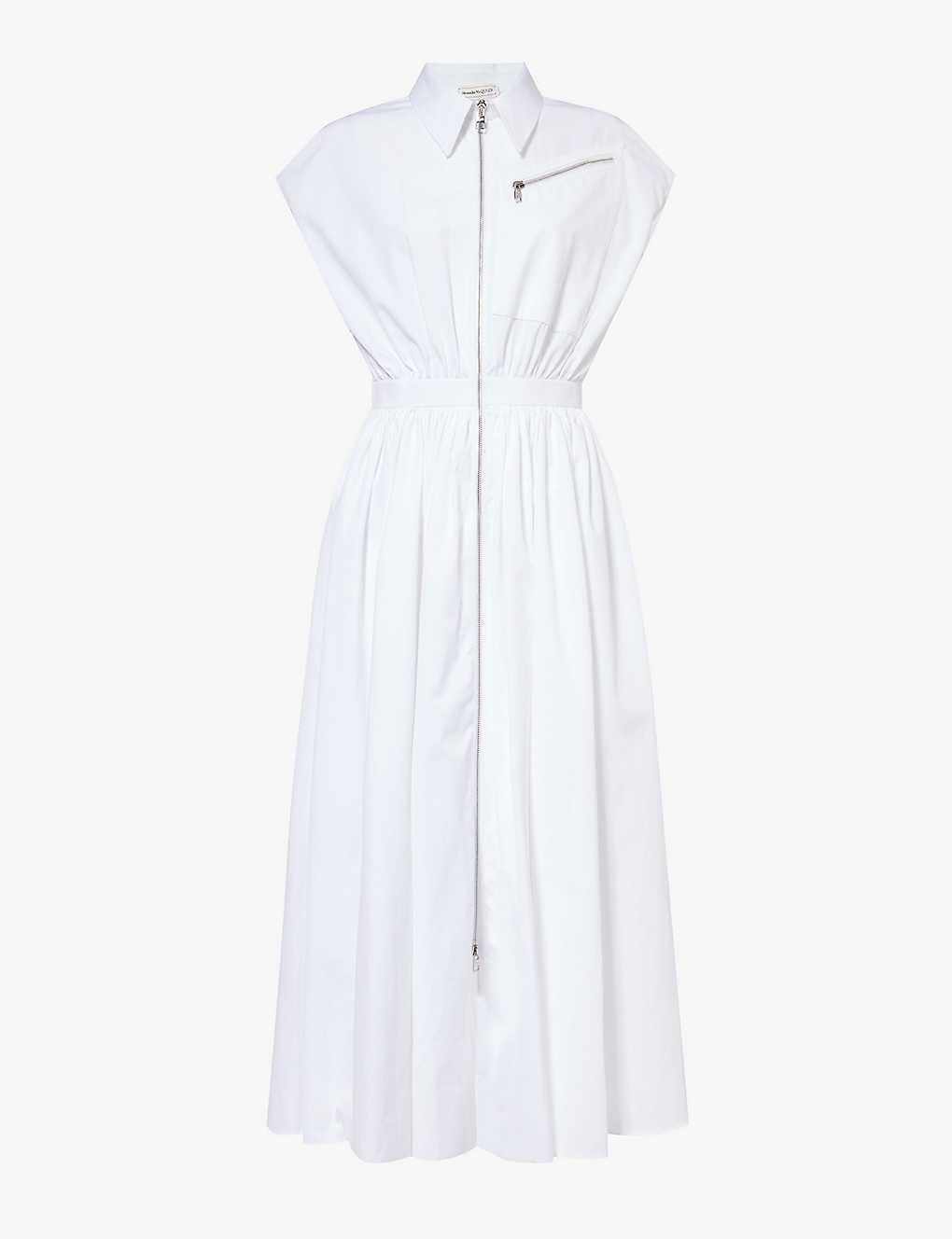 Alexander Mcqueen Womens Optical White Zip-through Sleeveless Cotton-poplin Shirt Dress
