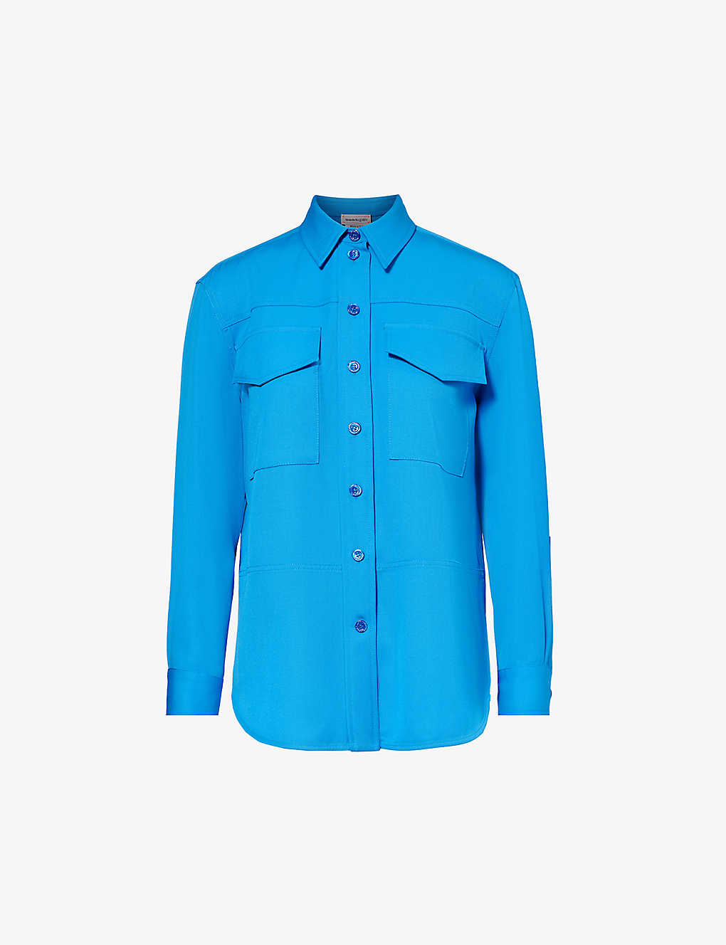 Shop Alexander Mcqueen Womens Lapis Blue Flap-pocket Wool Shirt