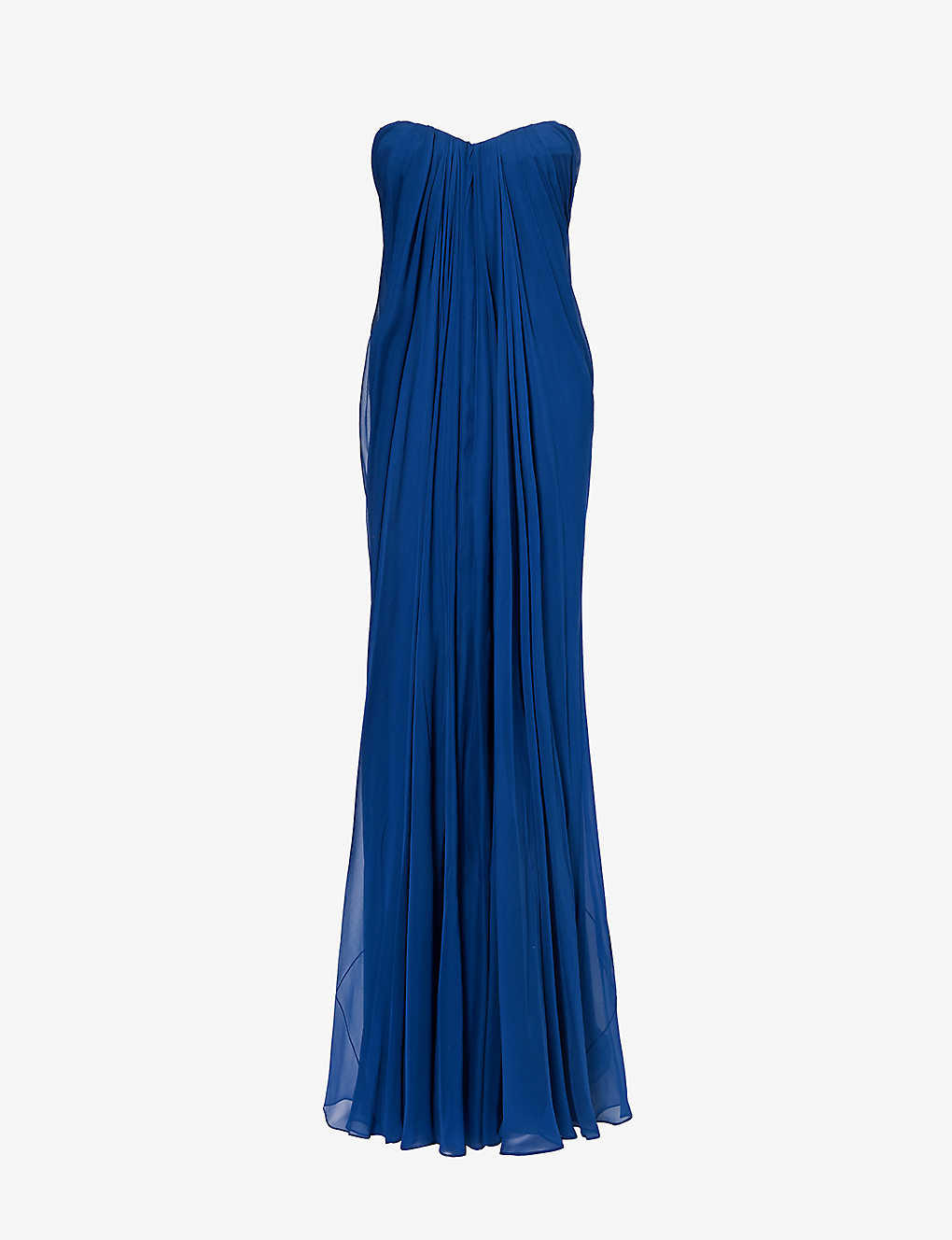 Shop Alexander Mcqueen Womens Electric Navy Draped Sweetheart-neck Silk Maxi Dress In Blue