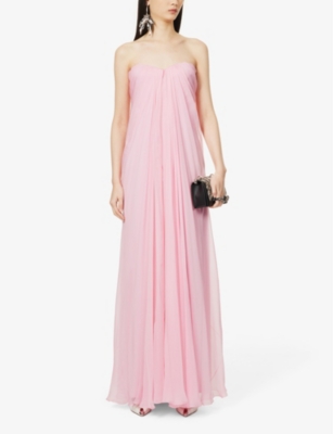 Shop Alexander Mcqueen Womens Pale Pink Draped Sweetheart-neck Silk Maxi Dress