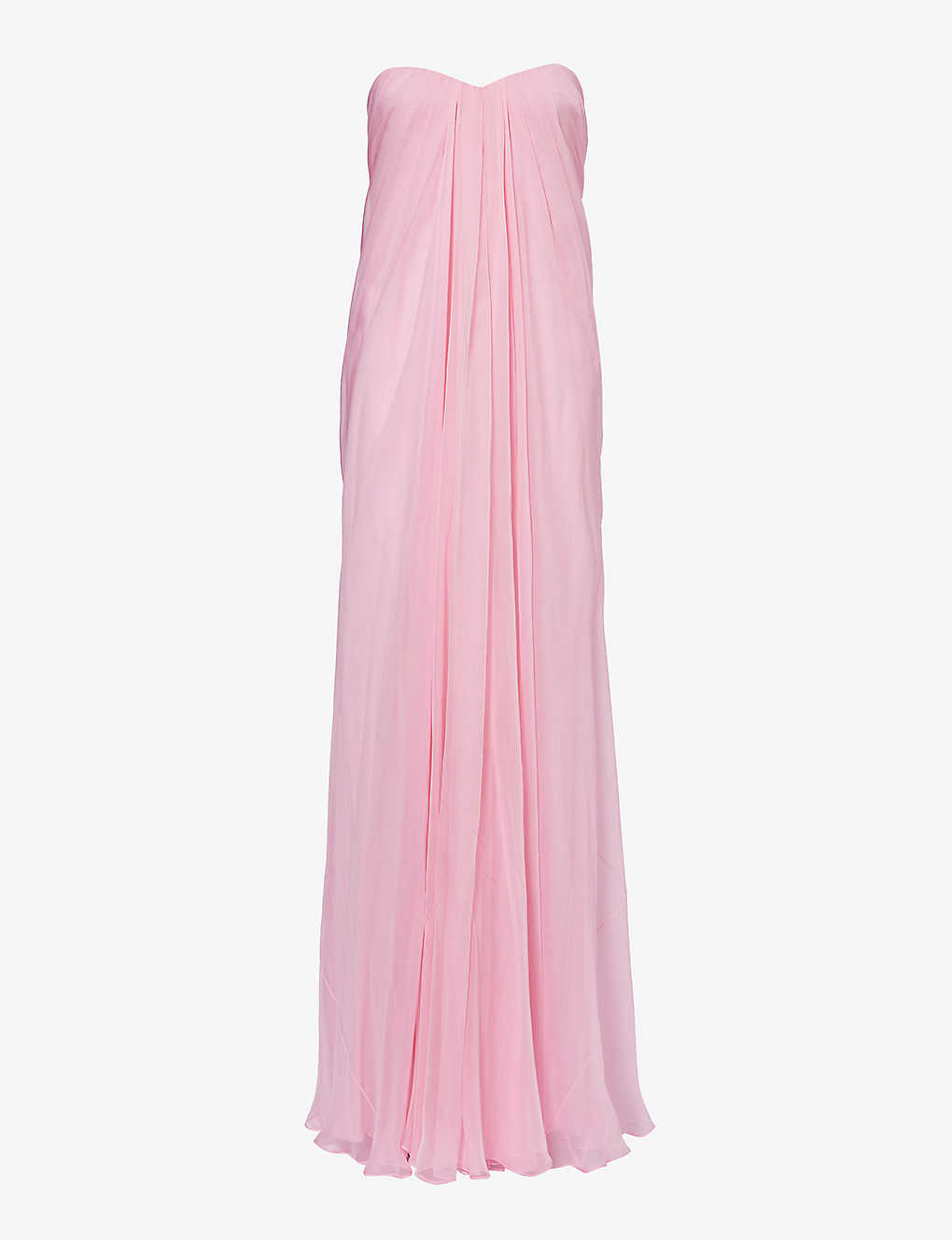 Shop Alexander Mcqueen Draped Sweetheart-neck Silk Maxi Dress In Pale Pink